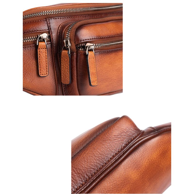 Vintage Cowhide Leather Chest & Waist Bag – Vegetable Tanned, Dual-Purpose Casual Style-Chest Bags-Retro Brown-Free Shipping Leatheretro