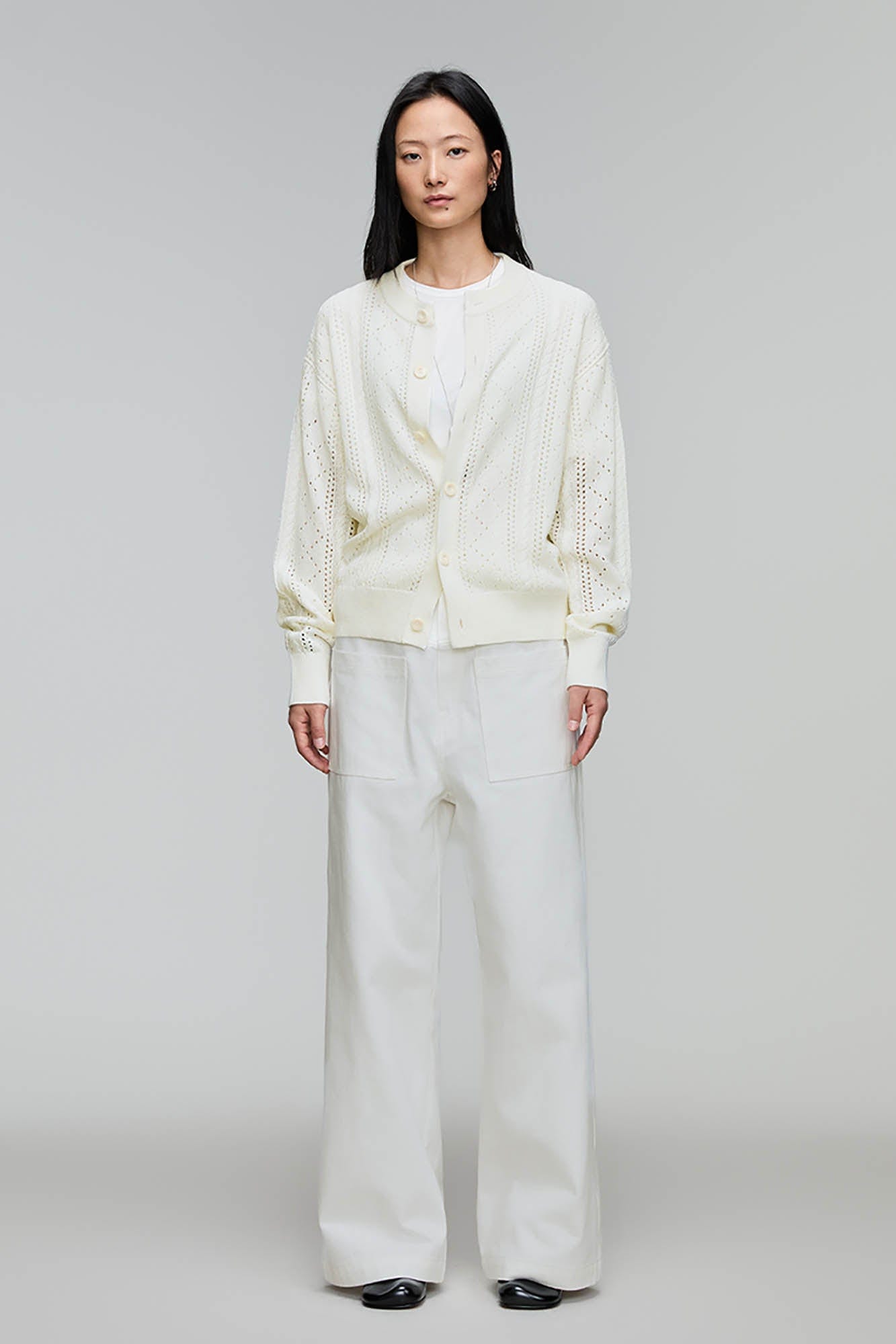 OPICLOTH Eyelet Knit Button-Up Cardigan-Jacket-XS-Grey-Free Shipping Leatheretro