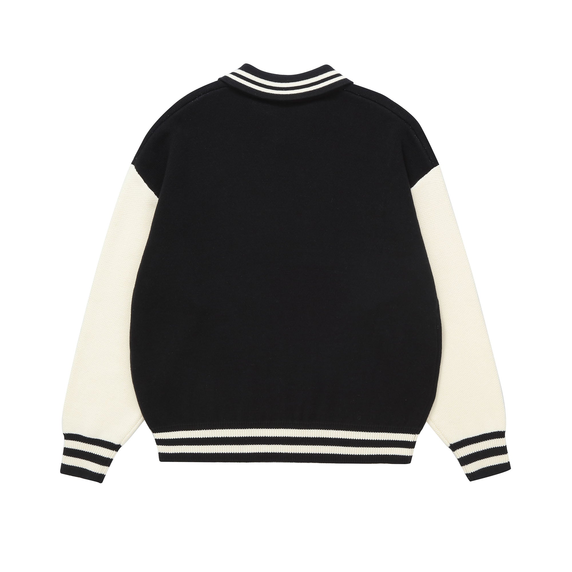 MAKEMORE Varsity Polo Collar Embroidered Badge Sweater-Sweater-S-Black-Free Shipping Leatheretro