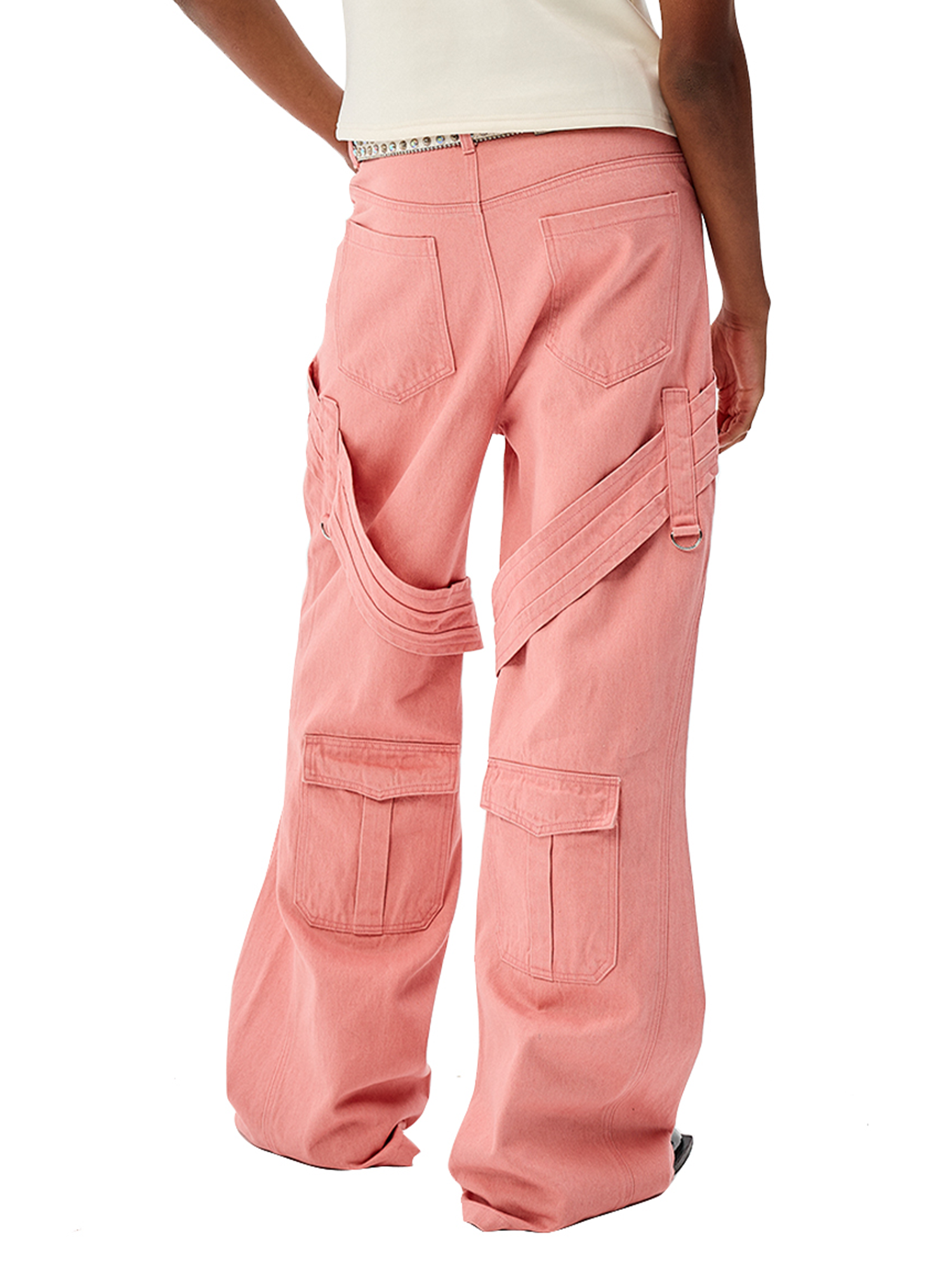 CYCYCY Tie Detail Multi-Pocket Cargo Jeans-Jeans-XXS / 27"-Free Shipping Leatheretro
