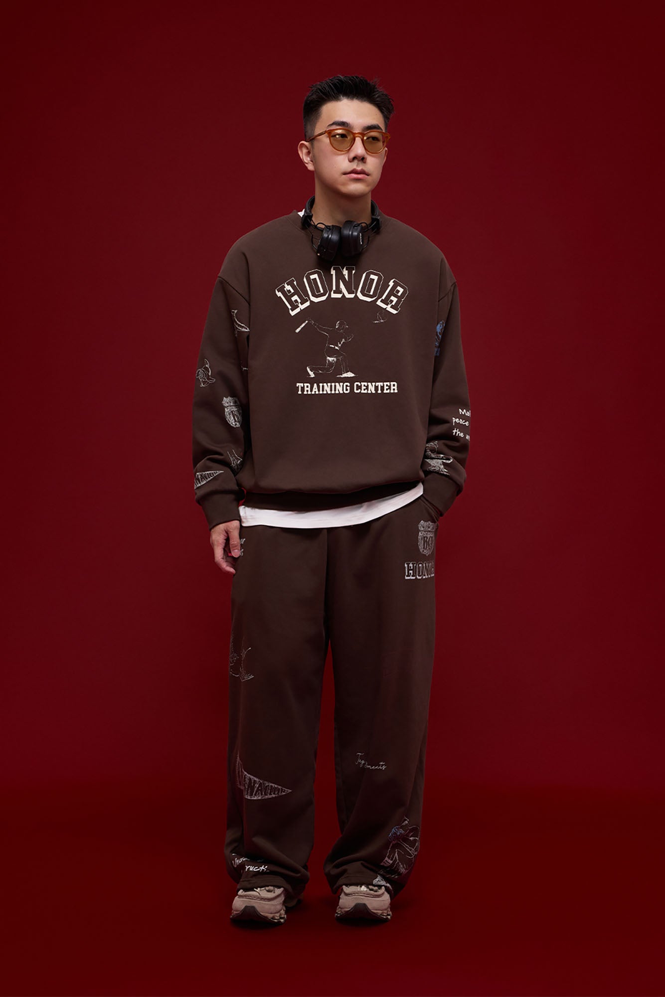 BANANA CLUB Classic Doodle Graphic Sweatshirt-Sweatshirt-S-Brown-Free Shipping Leatheretro