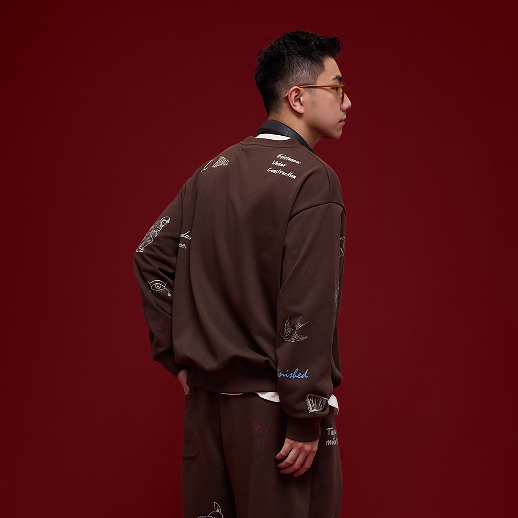 BANANA CLUB Classic Doodle Graphic Sweatshirt-Sweatshirt-S-Brown-Free Shipping Leatheretro