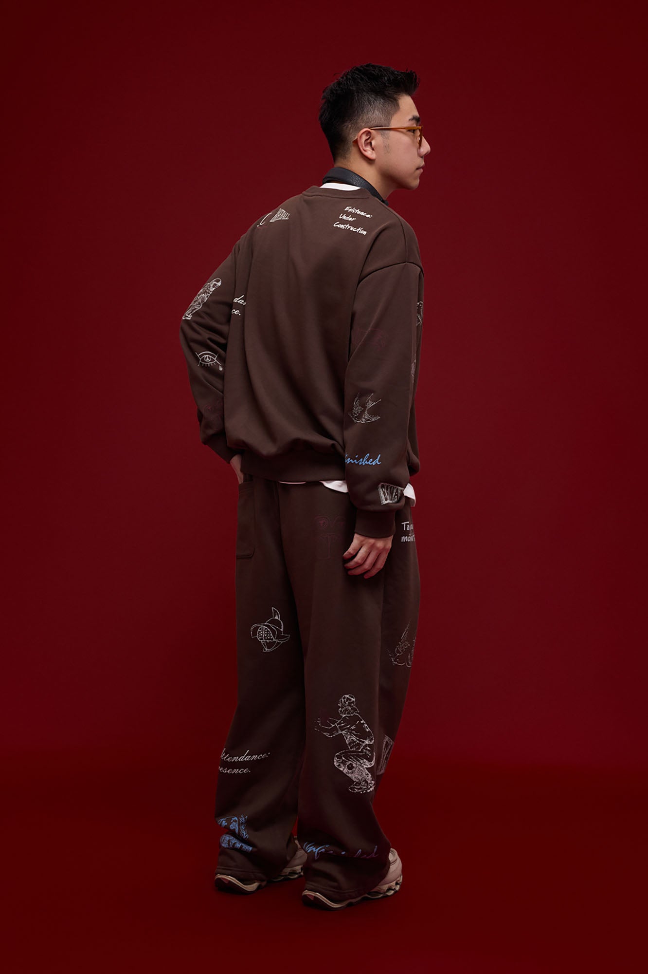 BANANA CLUB Classic Doodle Graphic Sweatpants-Pants-S-Brown-Free Shipping Leatheretro