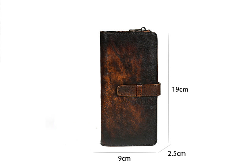 Genuine Leather Men's Vintage Distressed Multi-Card Long Wallet-Handbags, Wallets & Cases-Coffee-Free Shipping Leatheretro