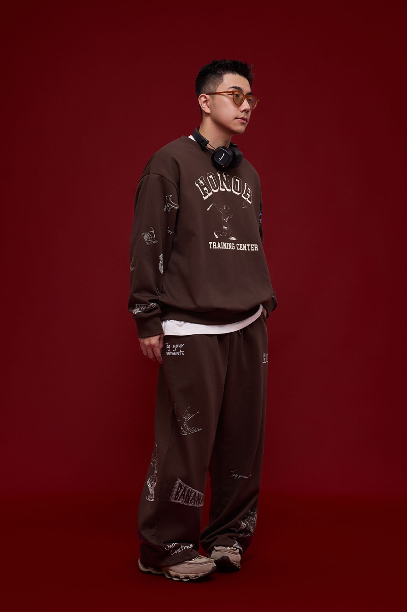 BANANA CLUB Classic Doodle Graphic Sweatpants-Pants-S-Brown-Free Shipping Leatheretro