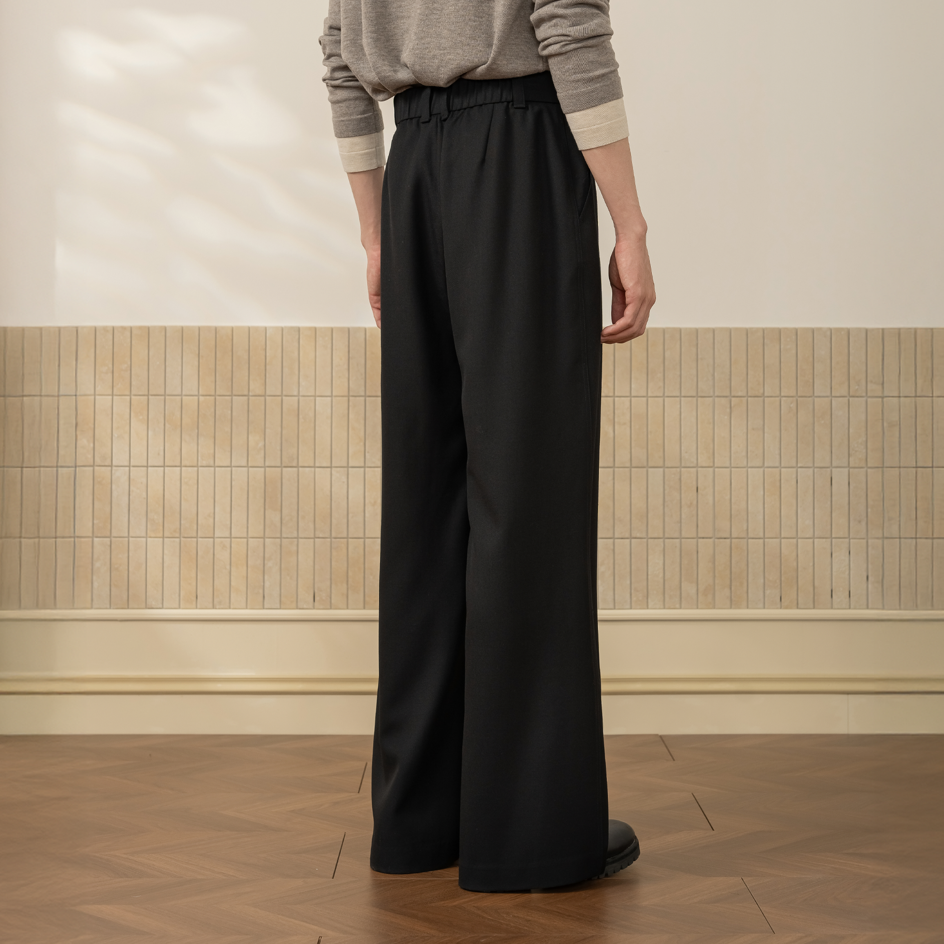 MOITIEDEPETALE Wool-Blended Pleats Trousers-Pants-XS-Coffee-Free Shipping Leatheretro
