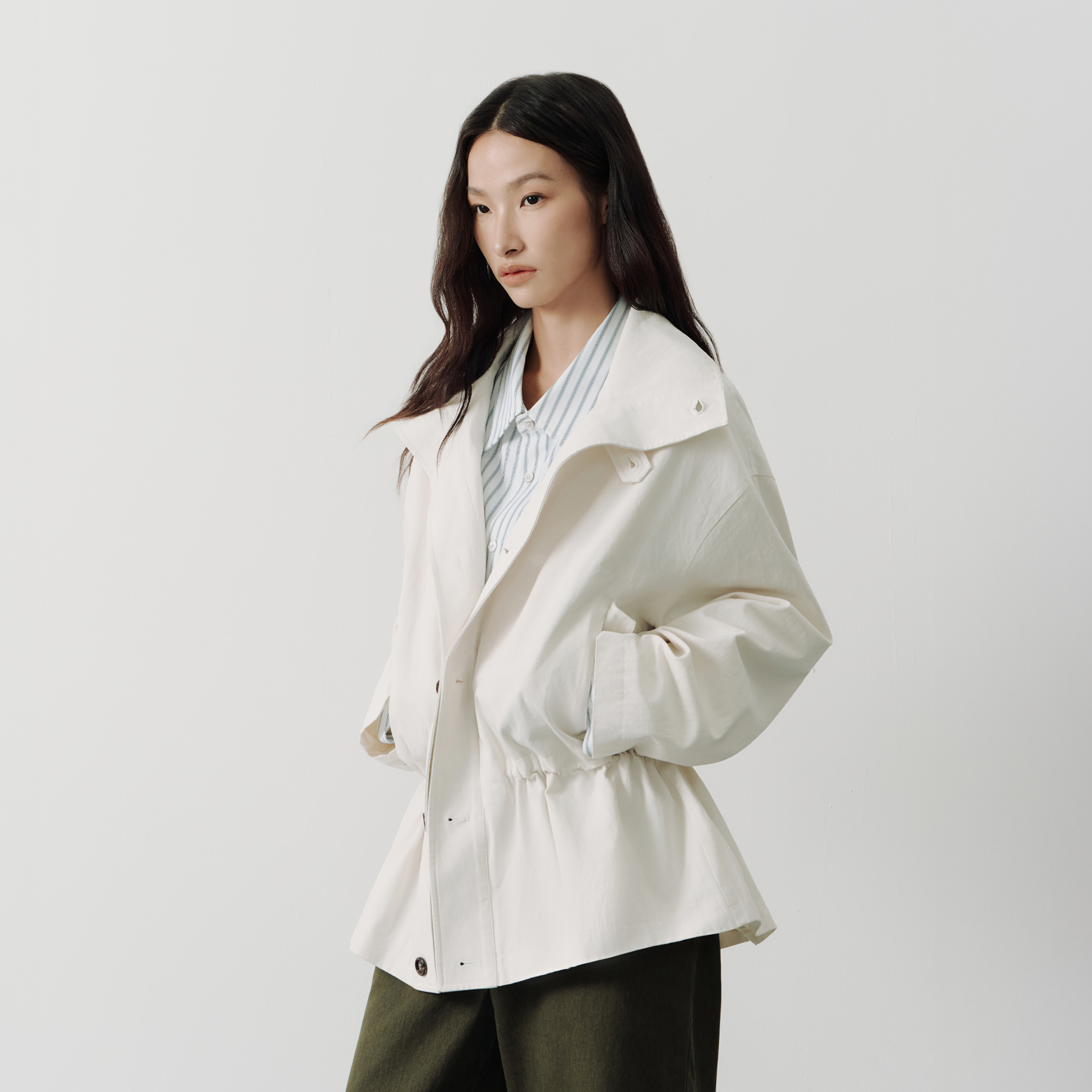 SAME FLOW Stand-Collar Drawstring-Waist Jacket-Jacket-S-Khaki-Free Shipping Leatheretro