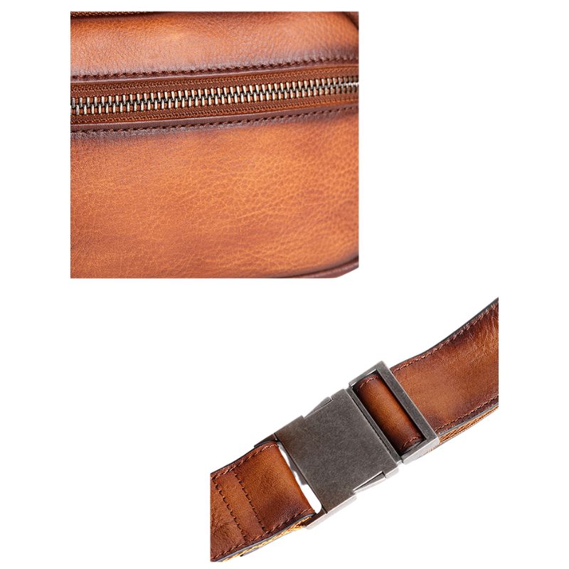 Vintage Cowhide Leather Chest & Waist Bag – Vegetable Tanned, Dual-Purpose Casual Style-Chest Bags-Retro Brown-Free Shipping Leatheretro