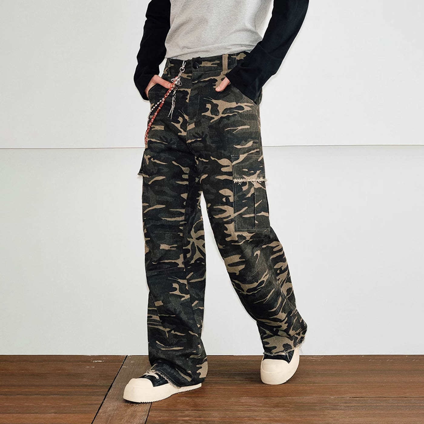 KREATE Camo Frayed Cargo-Pants-S-Free Shipping Leatheretro