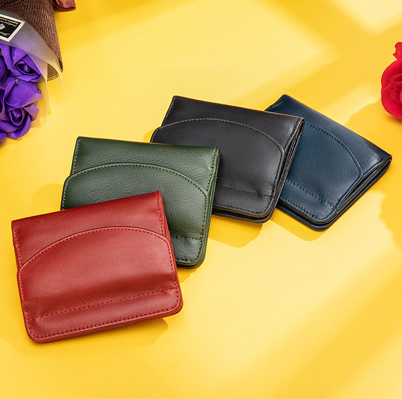 Genuine Leather Wallet for Women – Short Design with Full-Grain Cowhide Change Purse for Women-Handbags, Wallets & Cases-Red-Free Shipping Leatheretro