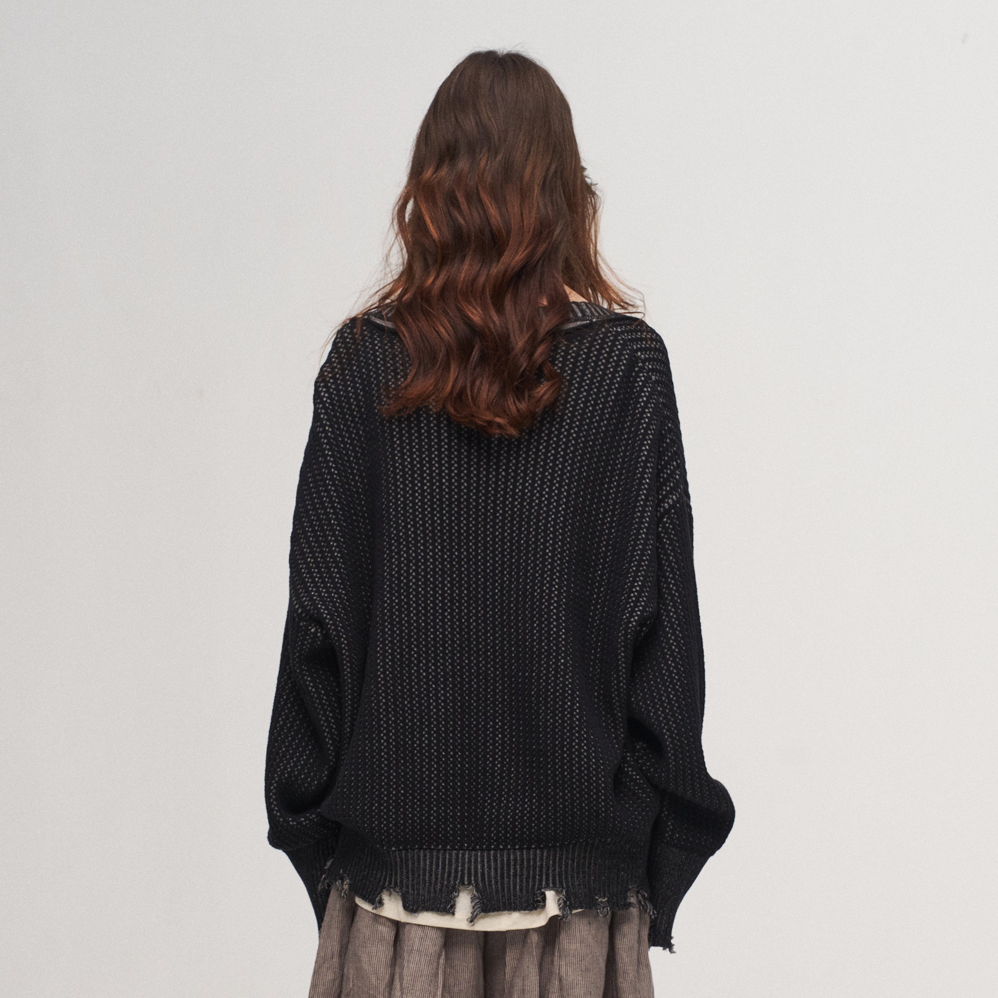 ILNya Nieternite Nifutur Frayed Edge Ribbed V-Neck Cardigan-Sweater-M(1) (Preorder)-Free Shipping Leatheretro