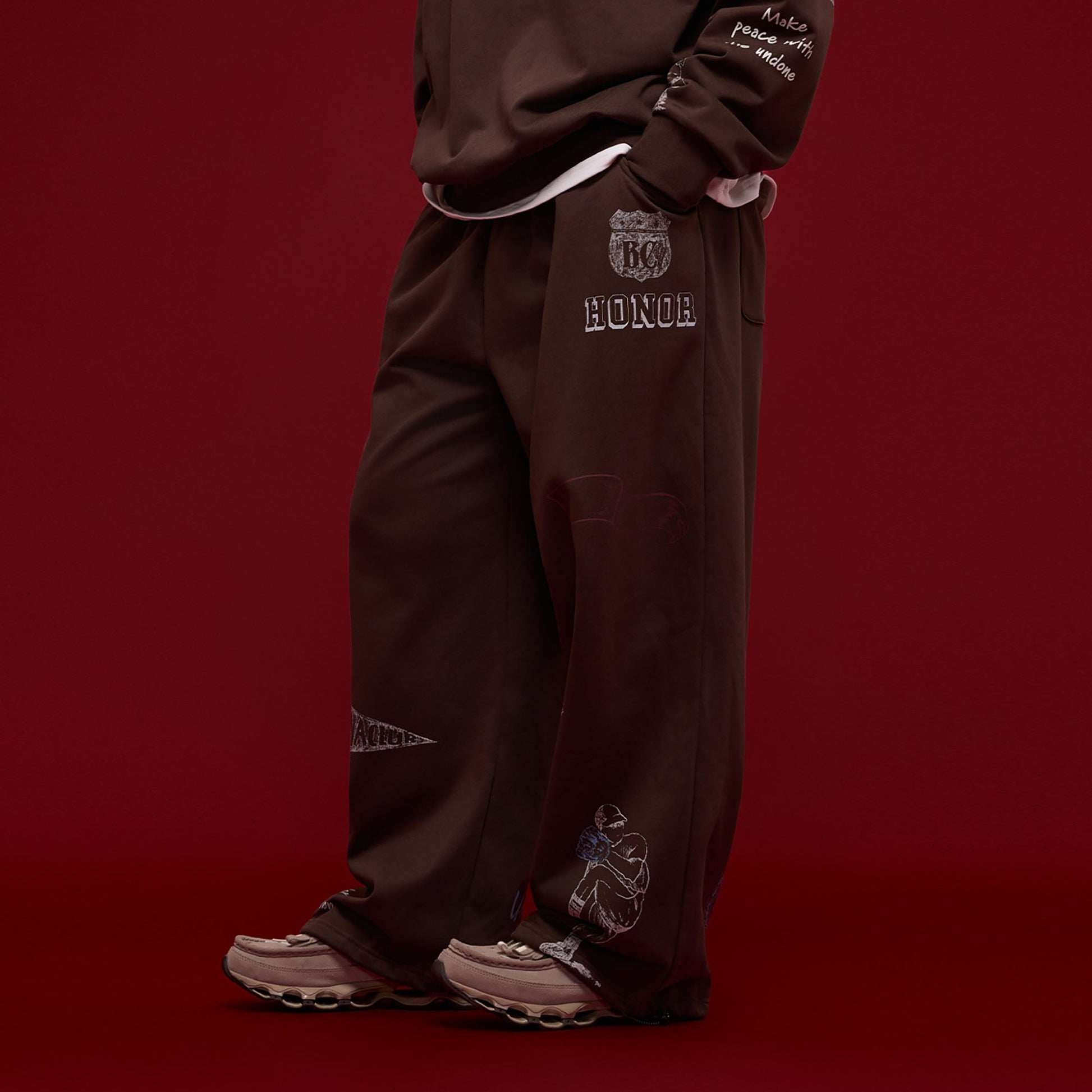 BANANA CLUB Classic Doodle Graphic Sweatpants-Pants-S-Brown-Free Shipping Leatheretro