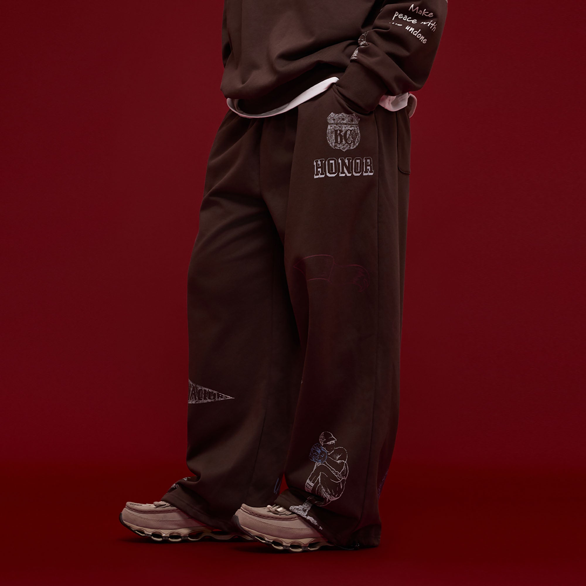 BANANA CLUB Classic Doodle Graphic Sweatpants-Pants-S-Brown-Free Shipping Leatheretro