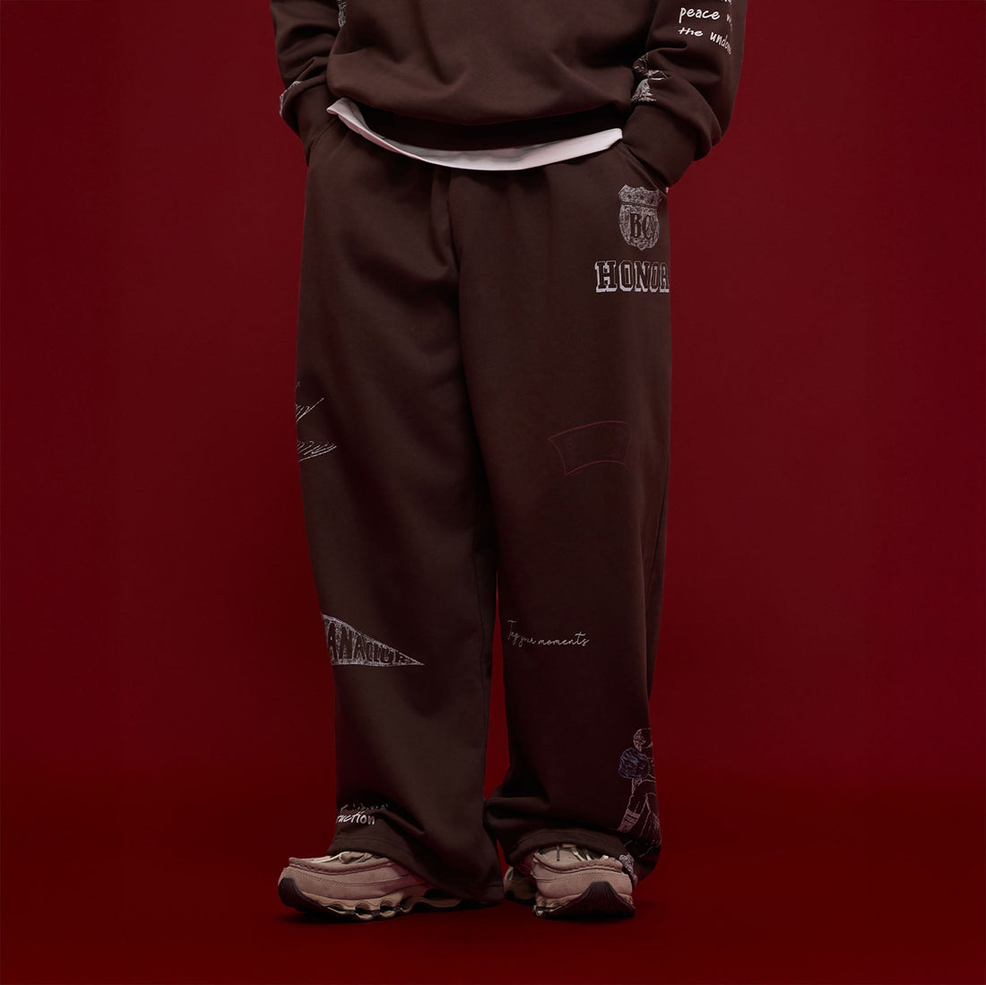 BANANA CLUB Classic Doodle Graphic Sweatpants-Pants-S-Brown-Free Shipping Leatheretro