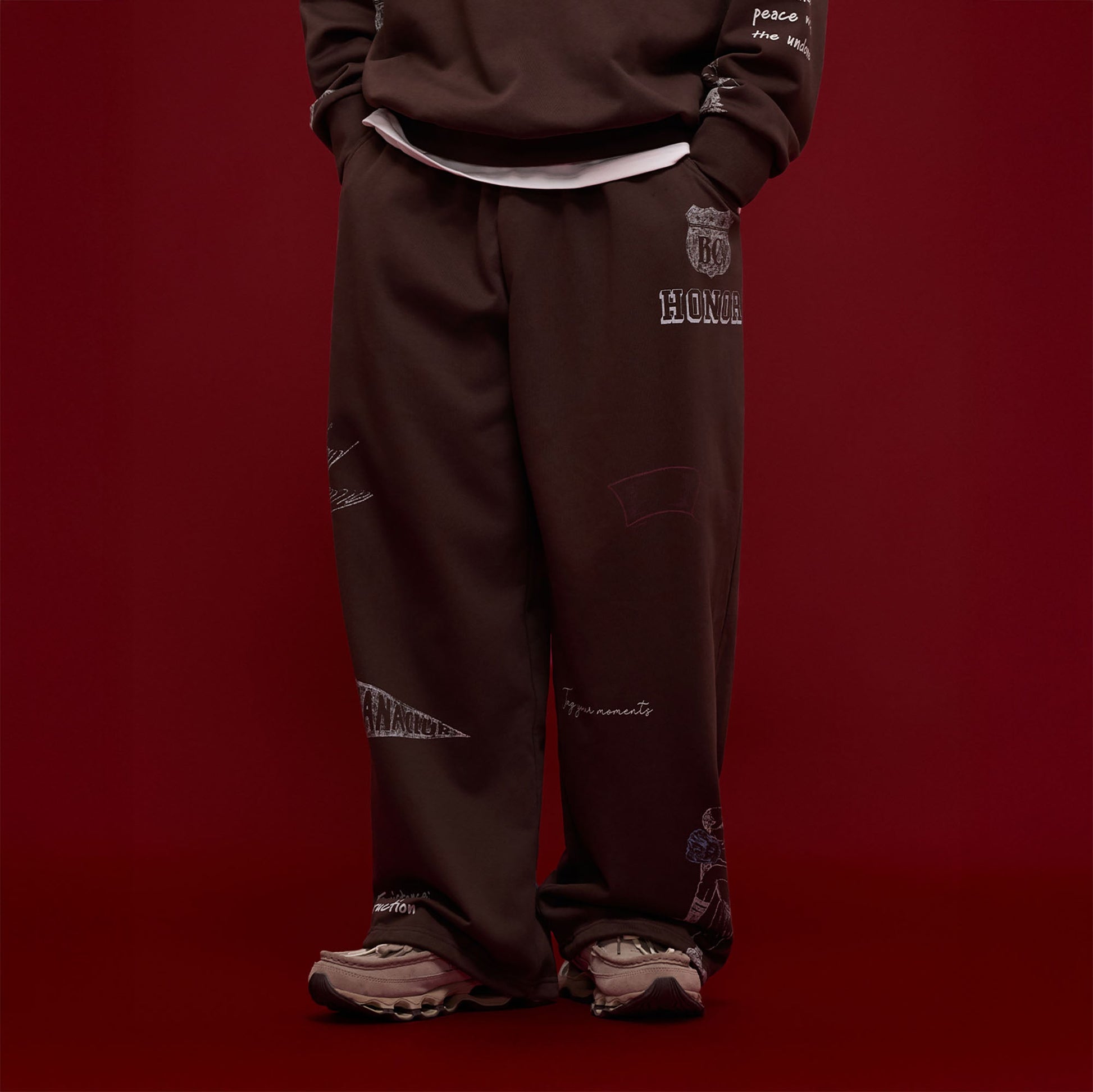 BANANA CLUB Classic Doodle Graphic Sweatpants-Pants-S-Brown-Free Shipping Leatheretro