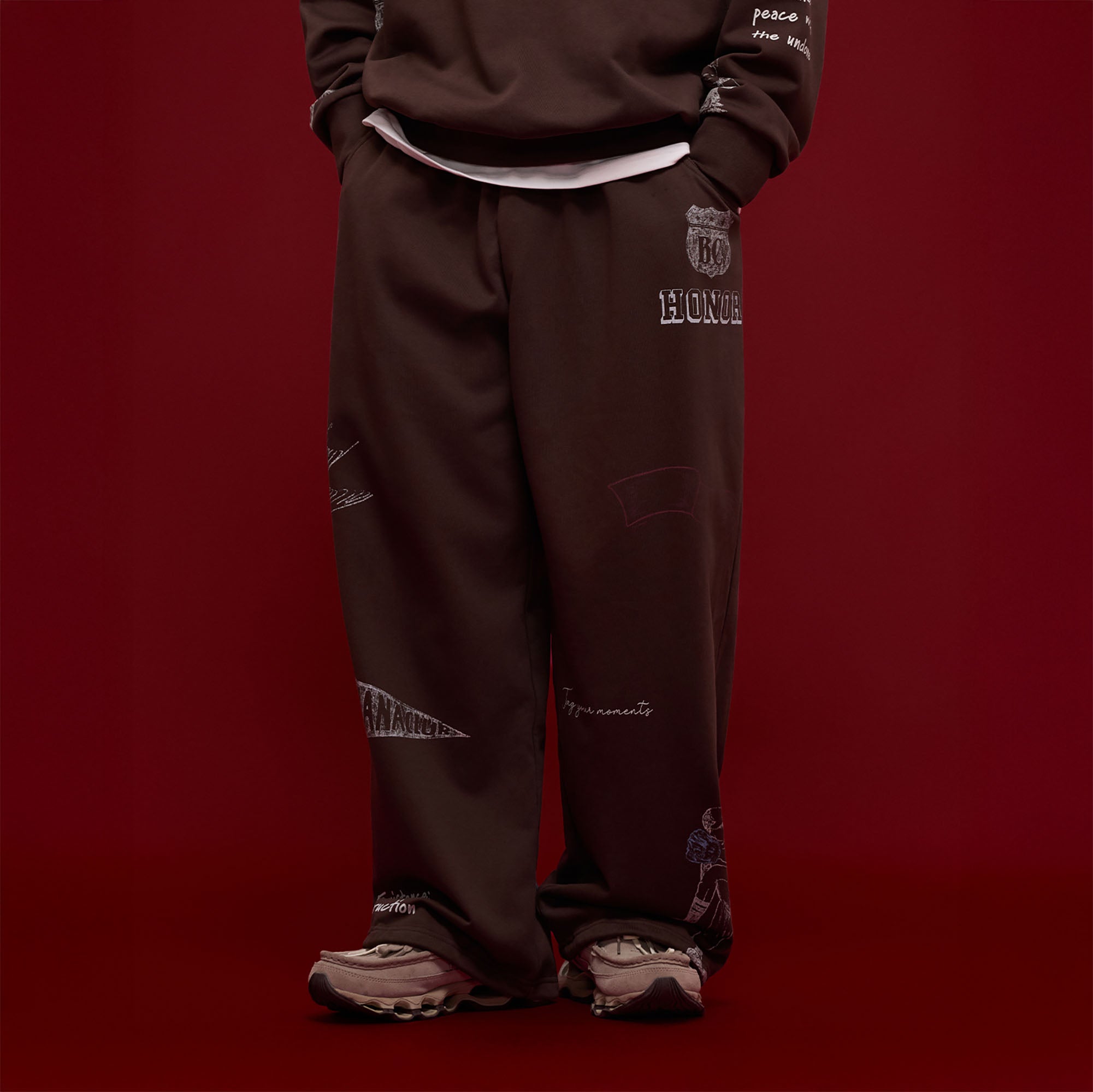 BANANA CLUB Classic Doodle Graphic Sweatpants-Pants-S-Brown-Free Shipping Leatheretro