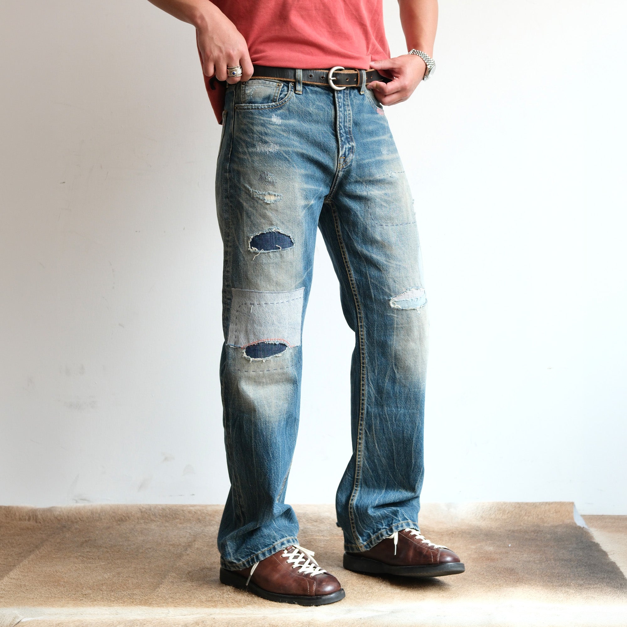 NEIGBORL Retro Washed Patch Distressed Jeans-Jeans-XS-Free Shipping Leatheretro