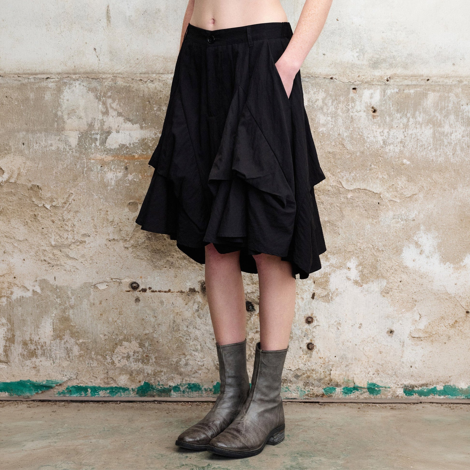 ILNya Nieternite Nifutur Layered Asymmetrical Skort Black-Shorts-S (0) (Preorder)-Free Shipping Leatheretro