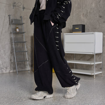 ERROR CODE ROBOT Pearl-Studded Diamond-Seam Pants-Pants-S-Free Shipping Leatheretro