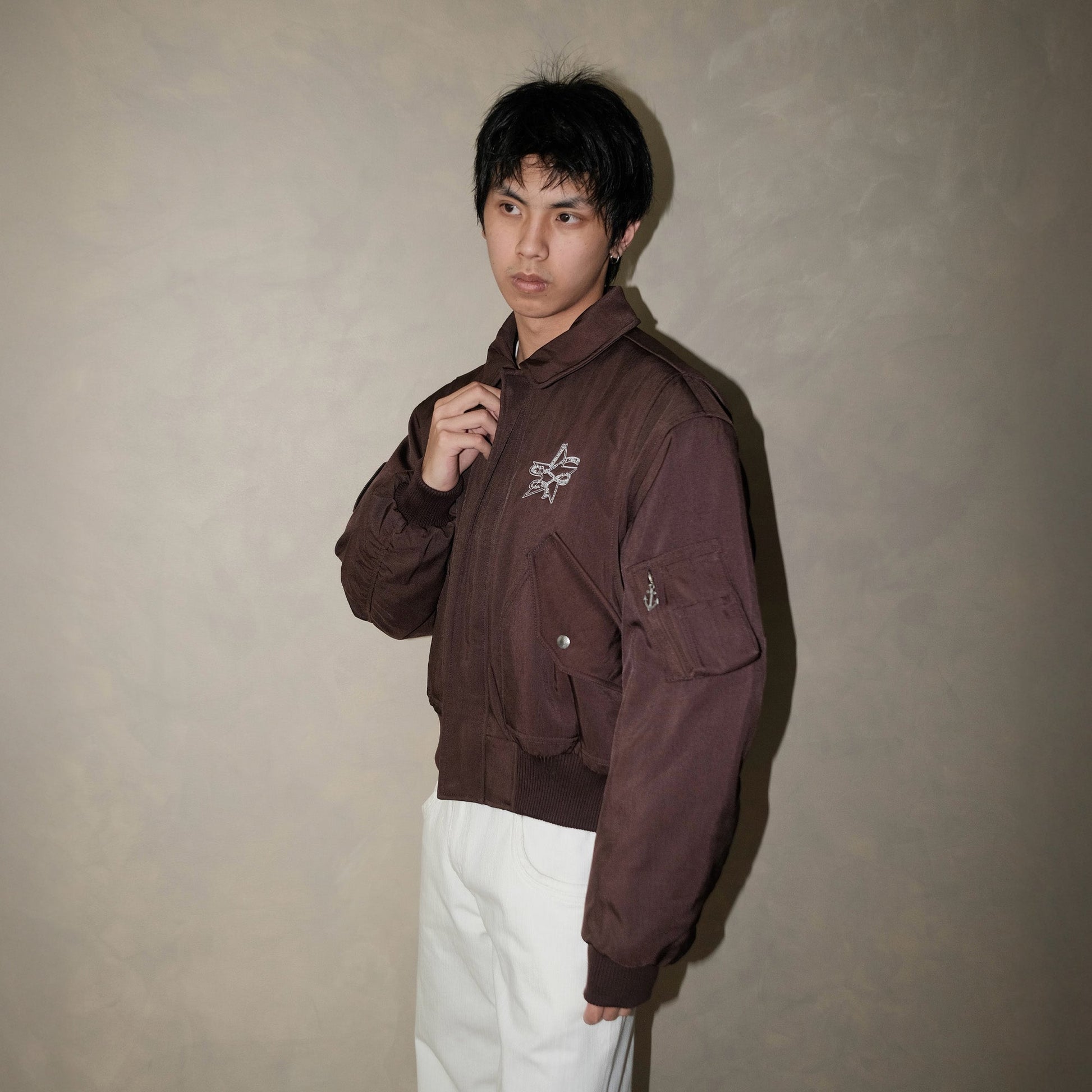 IN EXISTENCE Anchor Zip Embroidered Patch Bomber-Jacket-S-Black-Free Shipping Leatheretro