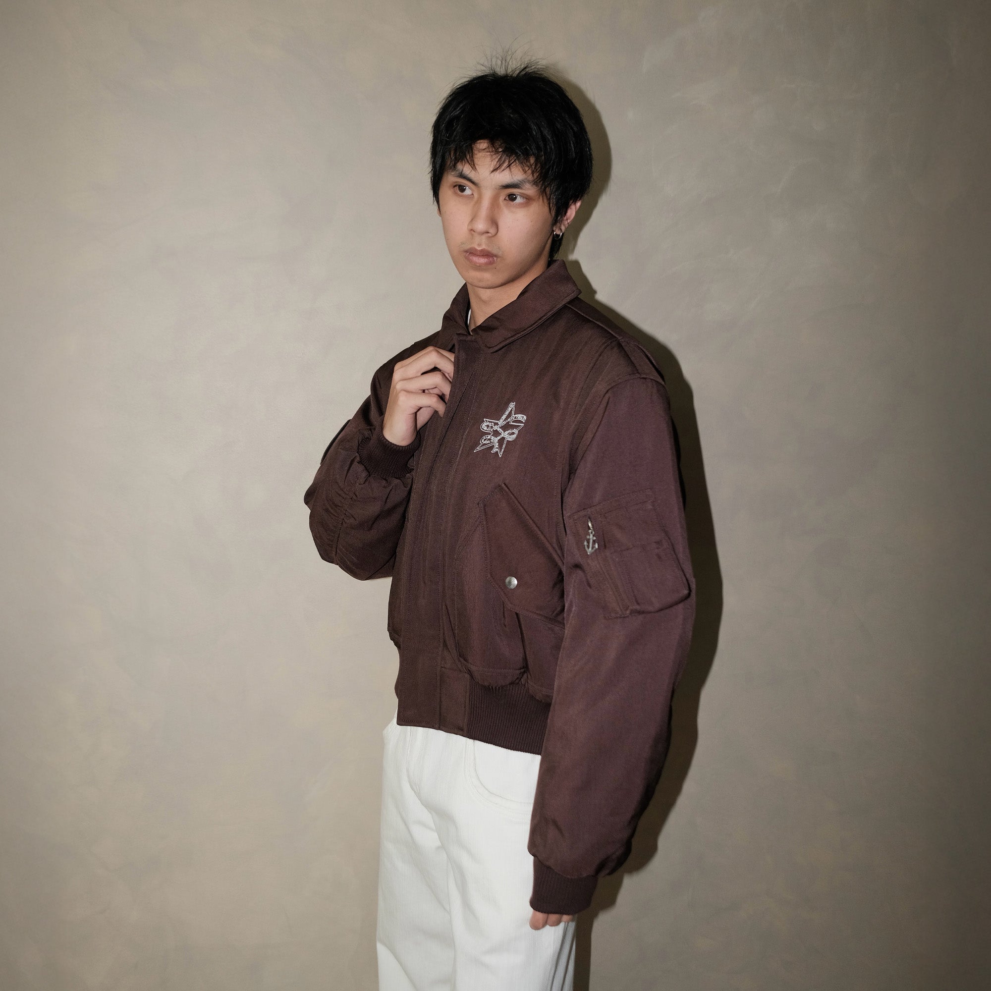 IN EXISTENCE Anchor Zip Embroidered Patch Bomber-Jacket-S-Black-Free Shipping Leatheretro