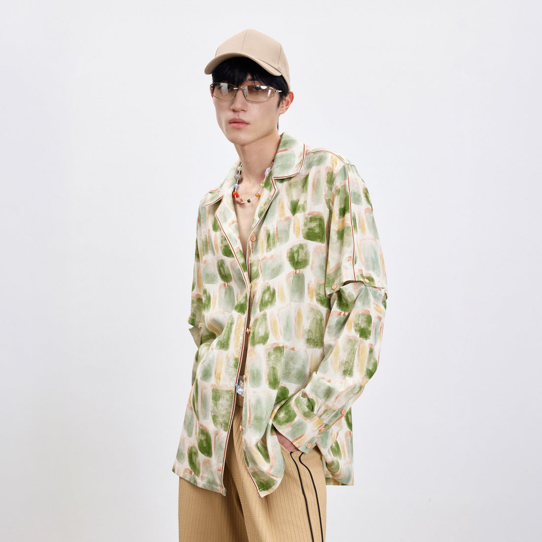 TUIMU Brush-Paint Full-Print Detachable-Sleeve Shirt-Shirt-S (Preorder)-Free Shipping Leatheretro