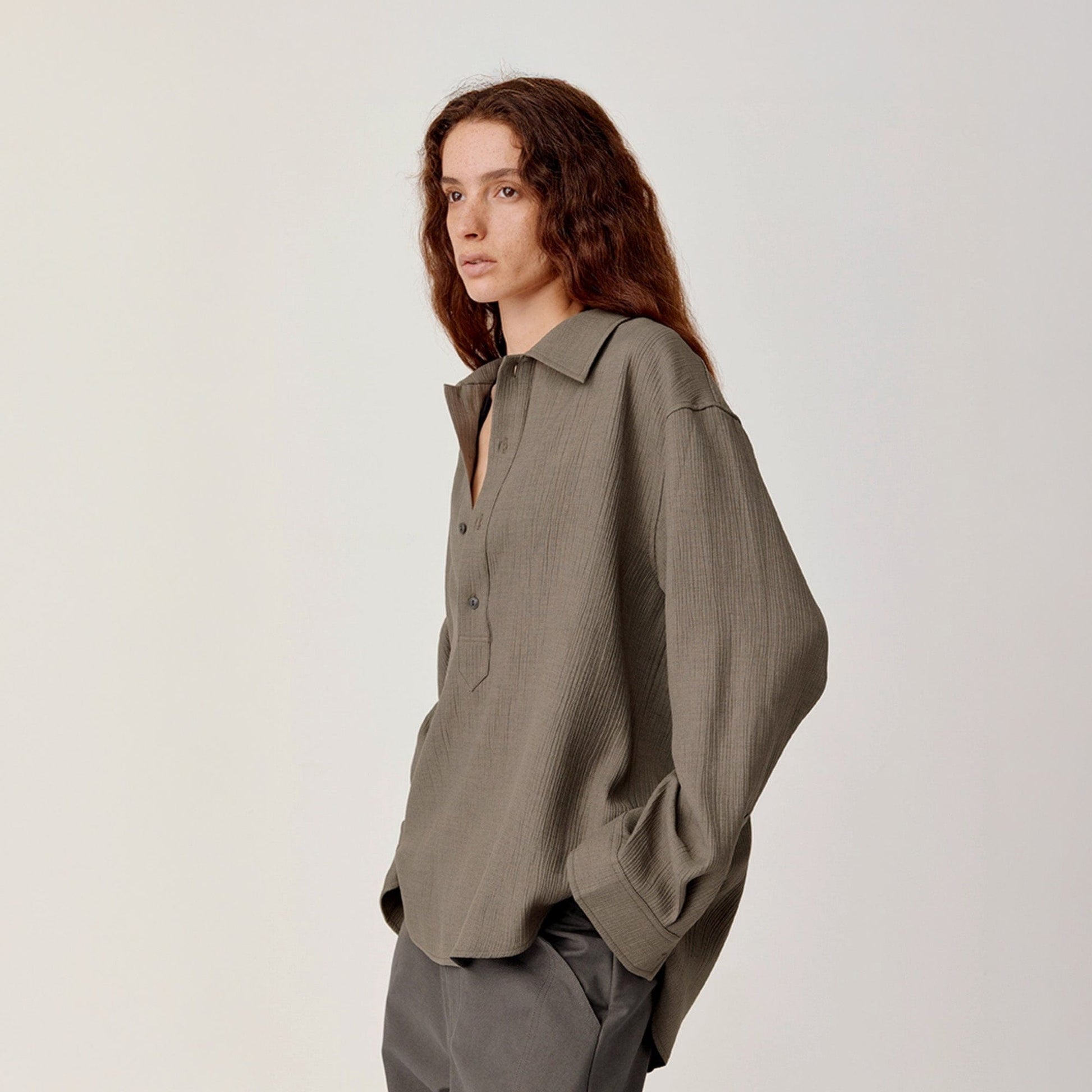 OPICLOTH Essential Crinkled Pullover-Shirt-S-Beige-Free Shipping Leatheretro