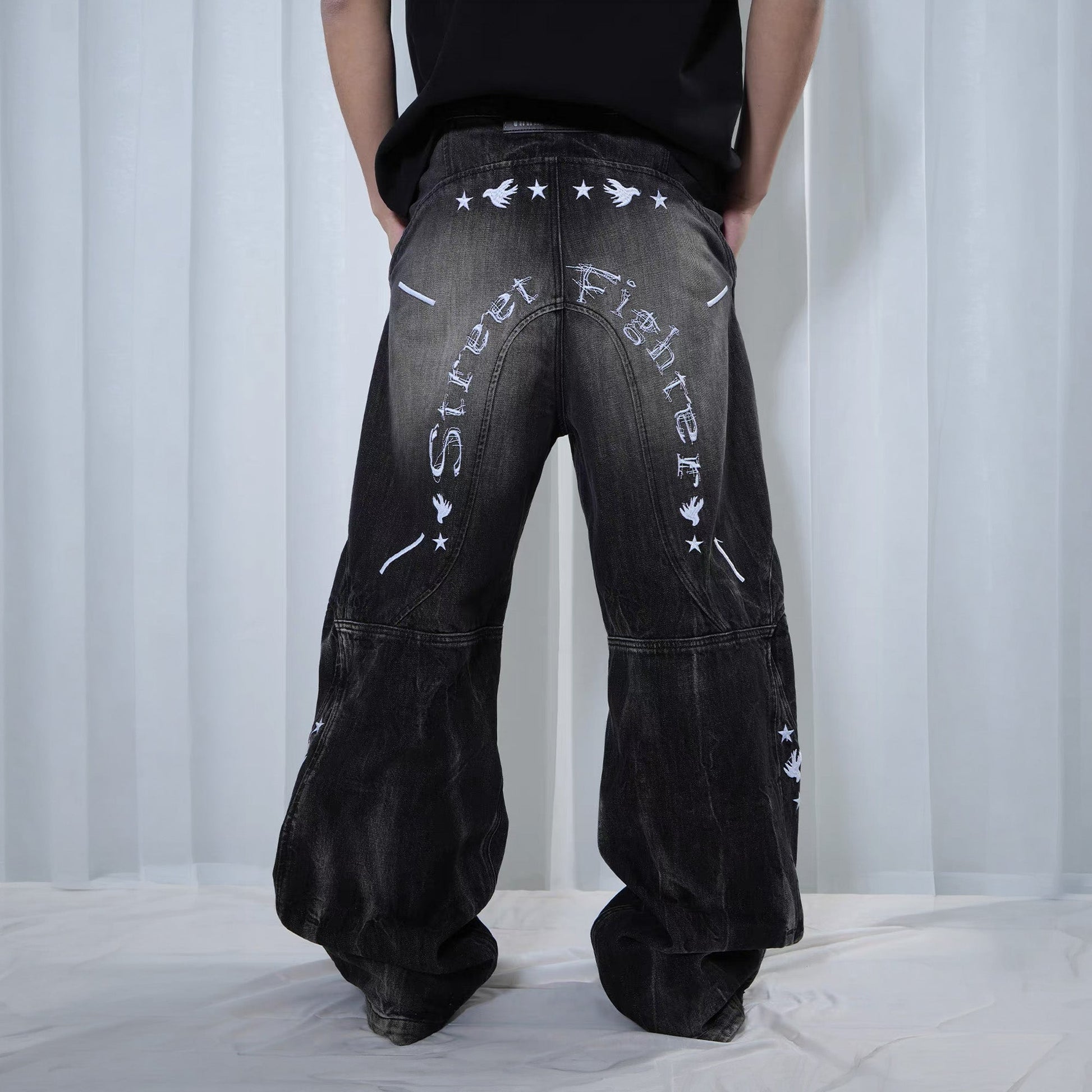 VINKID Washed Graphic Wide-Leg Jeans-Jeans-S (Preorder)-Free Shipping Leatheretro