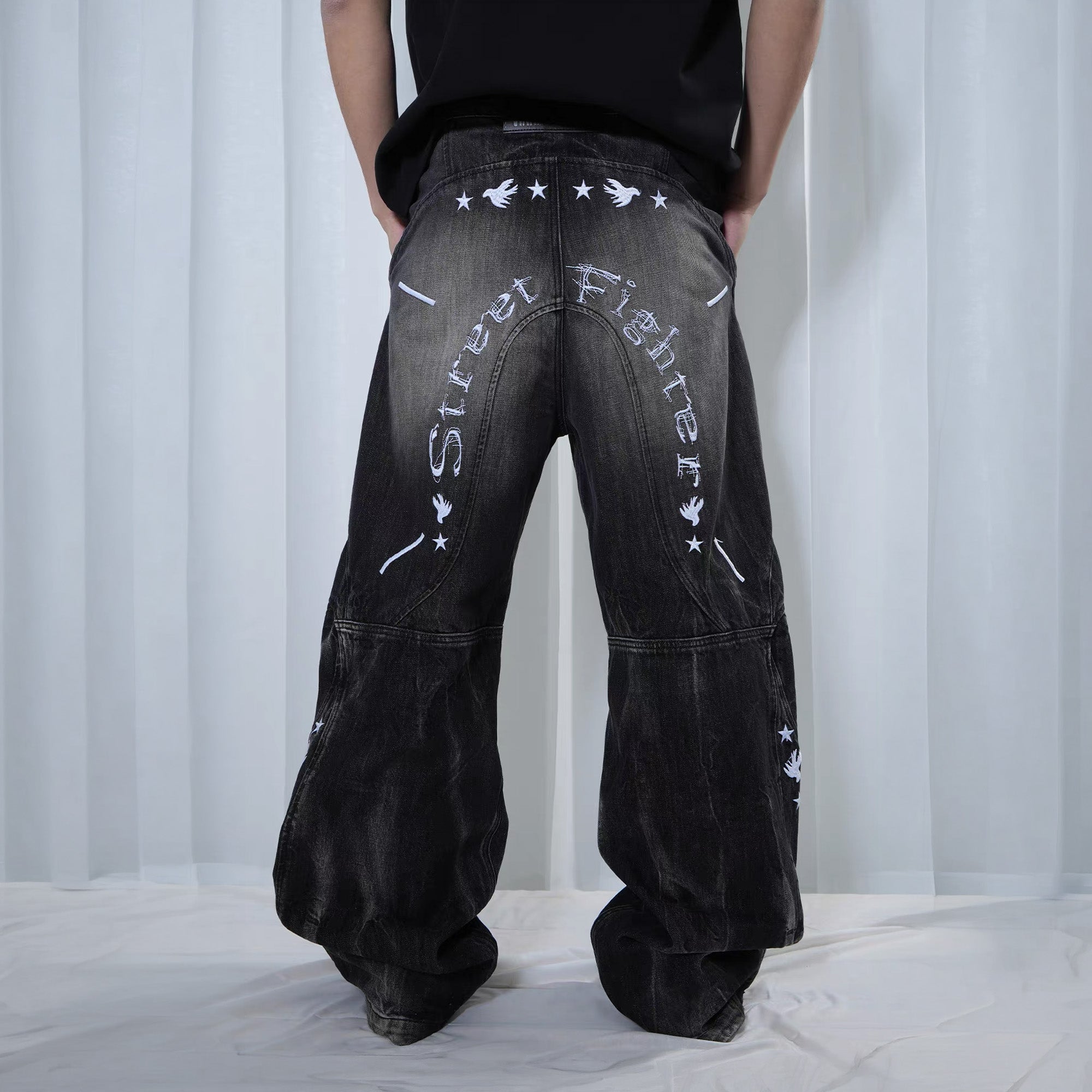 VINKID Washed Graphic Wide-Leg Jeans-Jeans-S (Preorder)-Free Shipping Leatheretro
