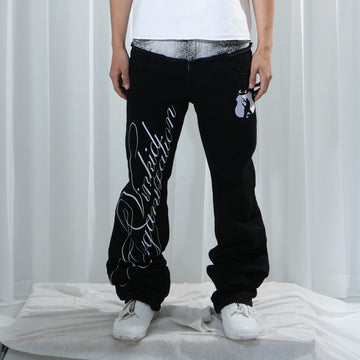 VINKID Double-Waist Script Graphic Jeans-Jeans-S (Preorder)-Free Shipping Leatheretro