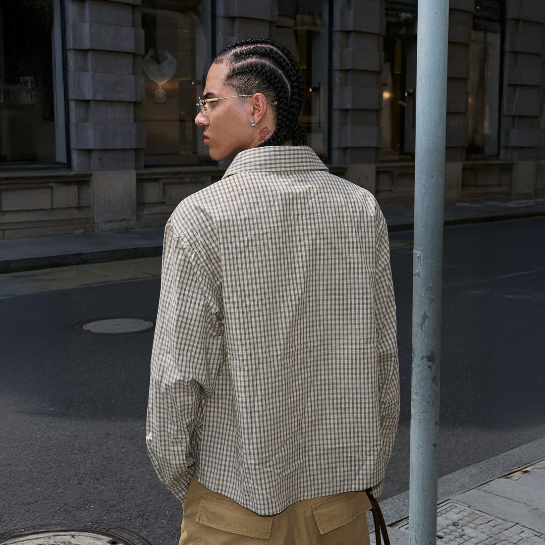 STEEPC Gingham Contrast Patch Boxy Shirt-Shirt-S (1)-Free Shipping Leatheretro