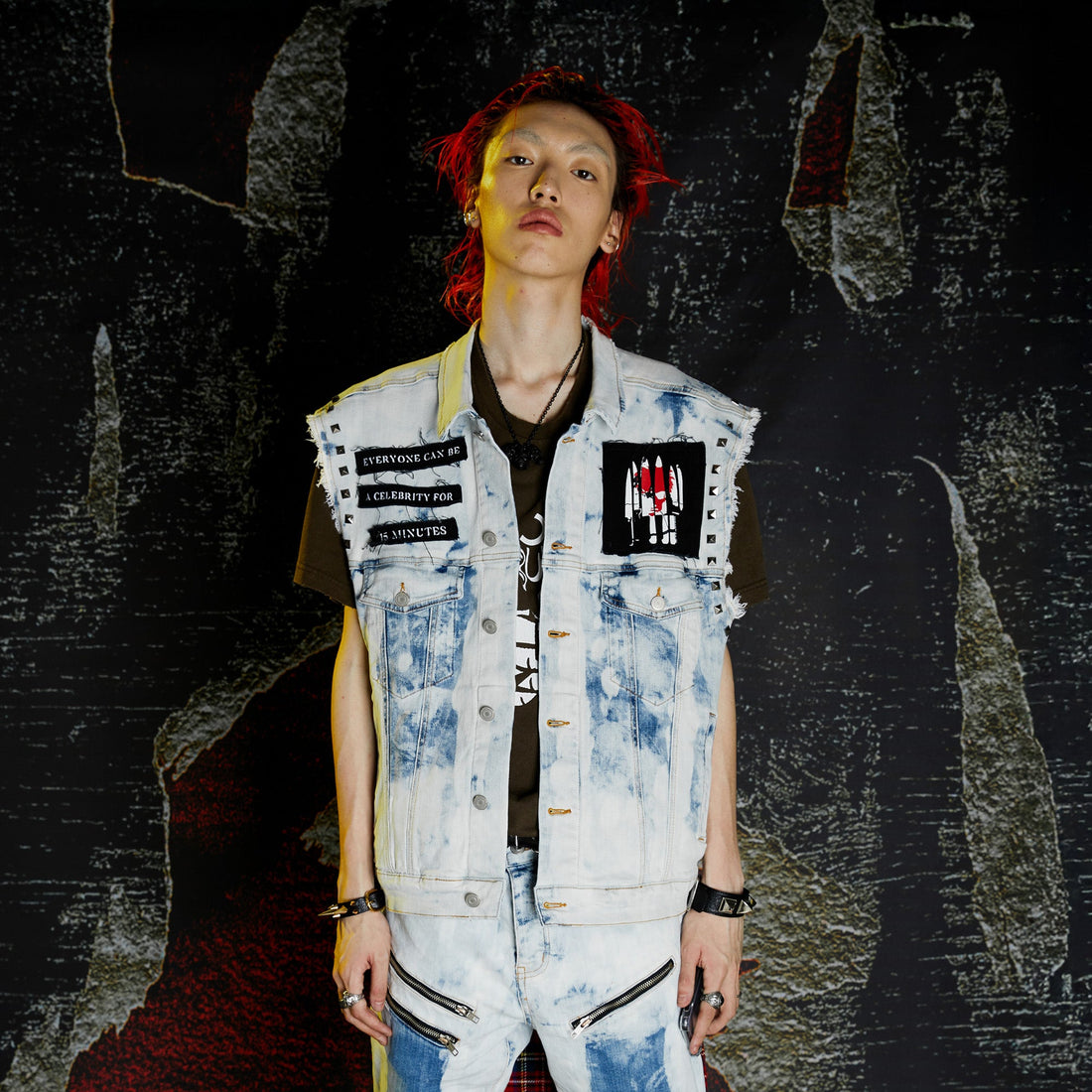 VENTUREK Distressed Washed Studded Patch Denim Vest-Vest-S-Free Shipping Leatheretro