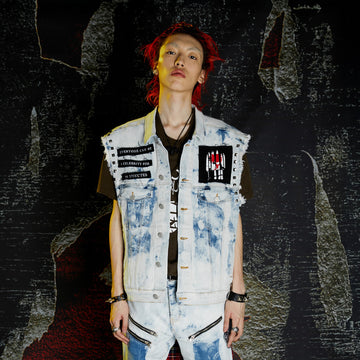 VENTUREK Distressed Washed Studded Patch Denim Vest-Vest-S-Free Shipping Leatheretro