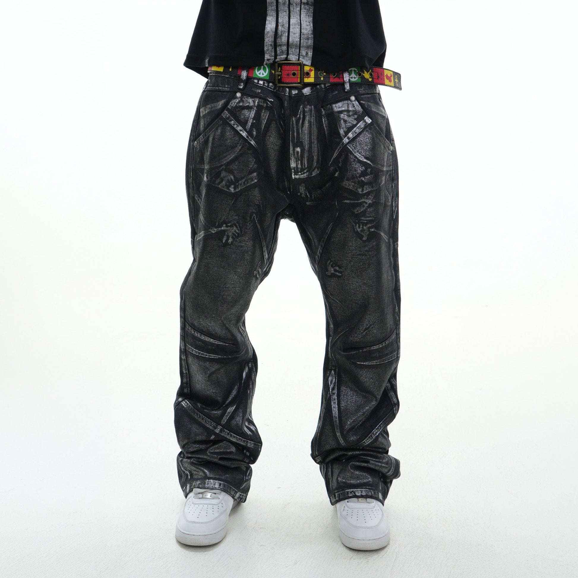 VINKID Coated Pigeon Graphic Jeans-Jeans-S / 31"-Free Shipping Leatheretro