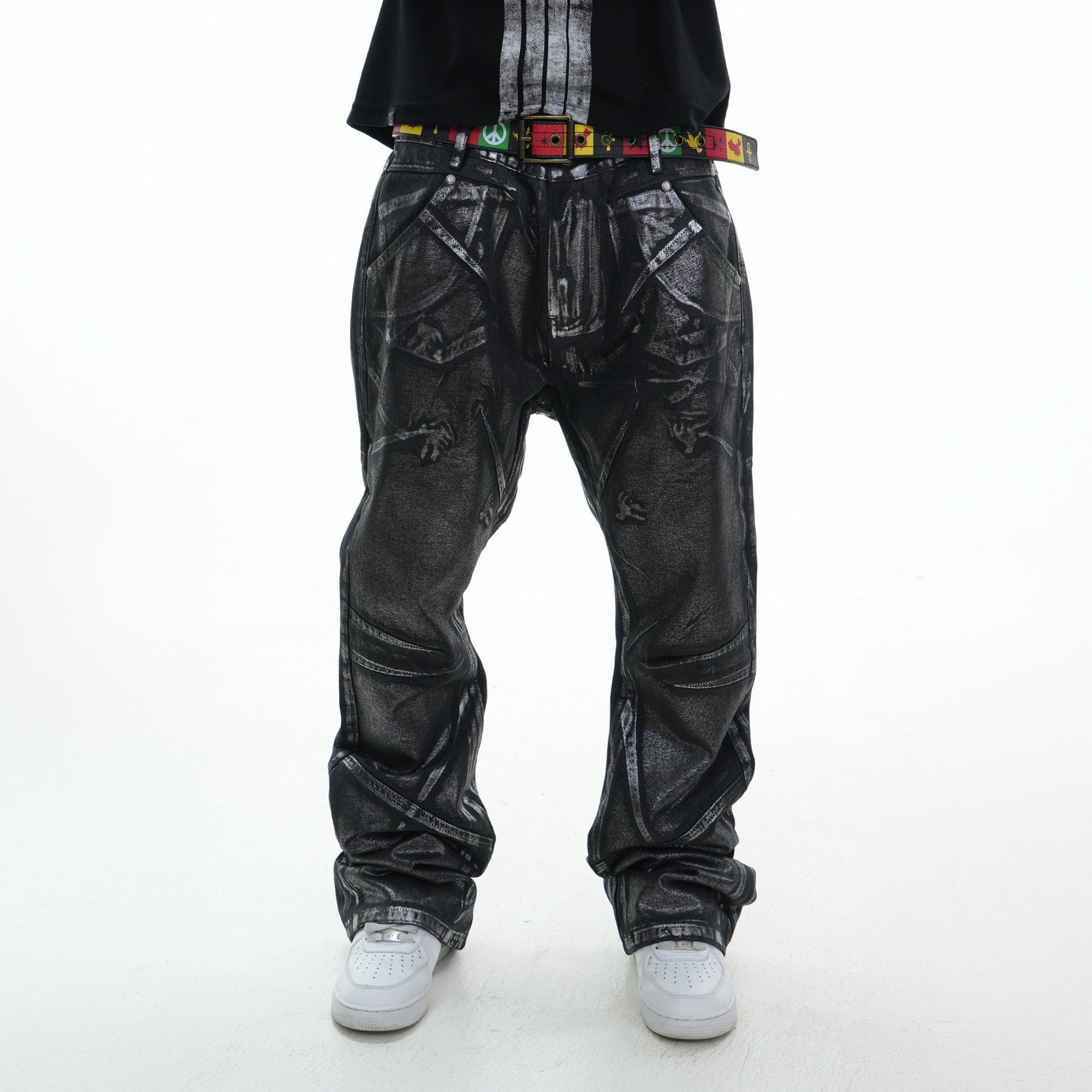 VINKID Coated Pigeon Graphic Jeans-Jeans-S / 31"-Free Shipping Leatheretro