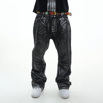 VINKID Coated Pigeon Graphic Jeans-Jeans-S / 31"-Free Shipping Leatheretro