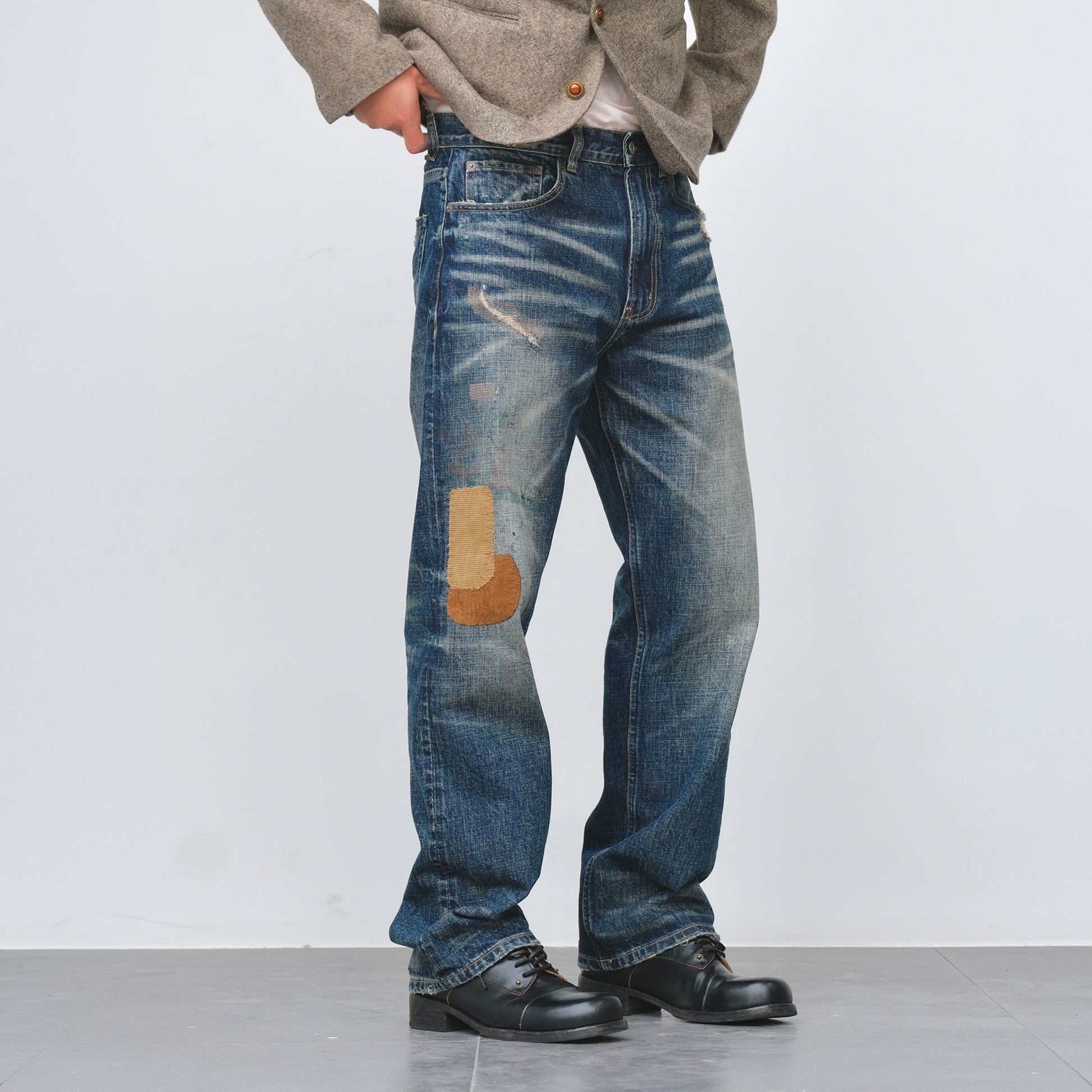 NEIGBORL Distressed Washed Patch Jeans-Pants-XXS (29)-Free Shipping Leatheretro