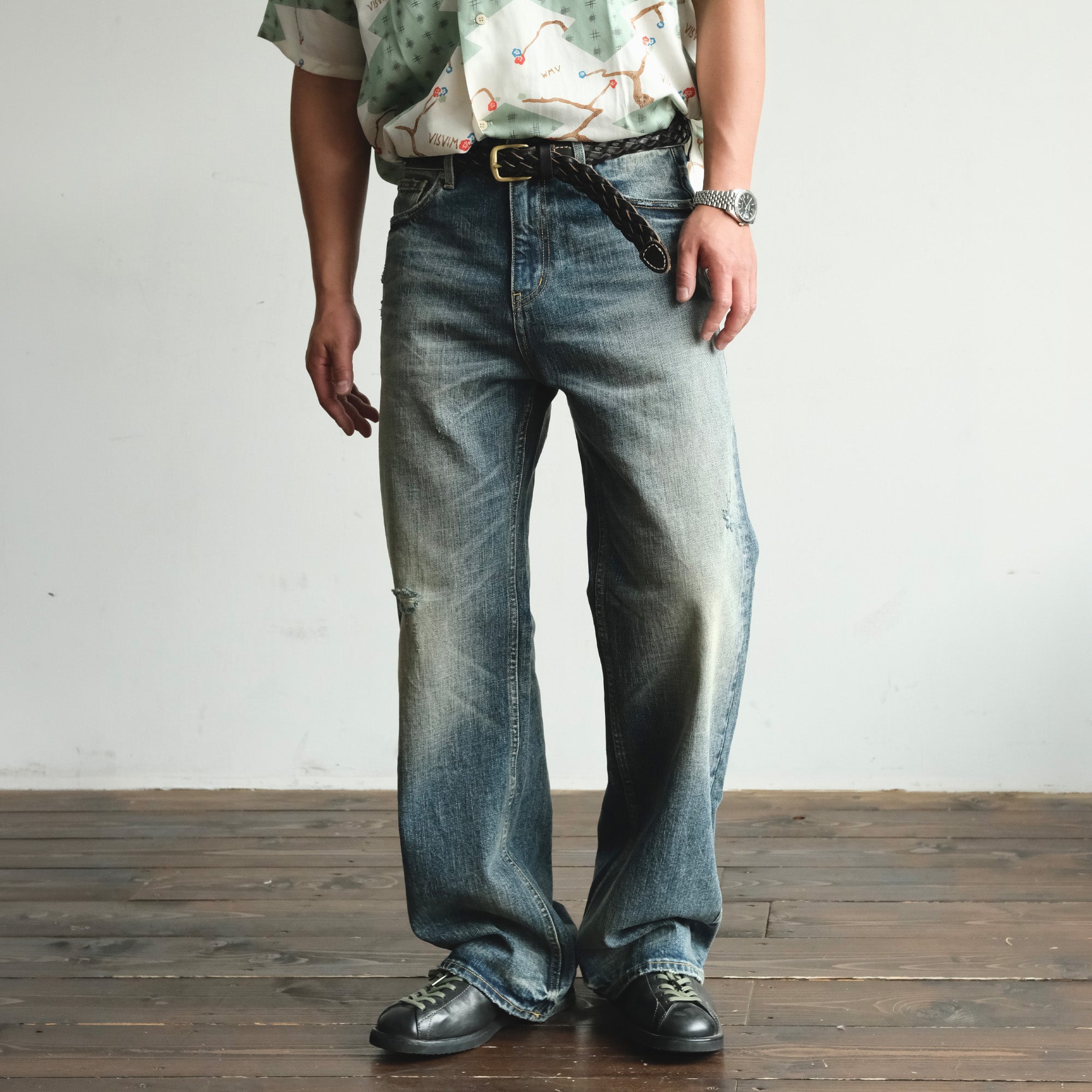 NEIGBORL Washed Distressed Flared Jeans-Jeans-S-Free Shipping Leatheretro