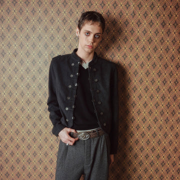 RICHILL Flocked Napoleon Button Cropped Jacket-Jacket-S (Preorder)-Free Shipping Leatheretro