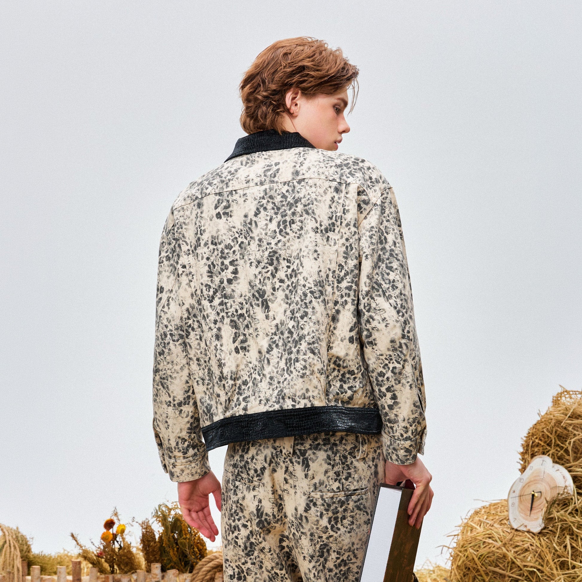 OIPWORD Retro Leopard Contrast-Collar Denim Jacket-Jacket-S-Free Shipping Leatheretro
