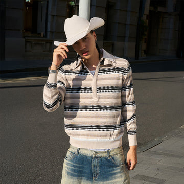 STEEPC Stripe Faux-Layered Polo Sweater-Sweater-S-Free Shipping Leatheretro