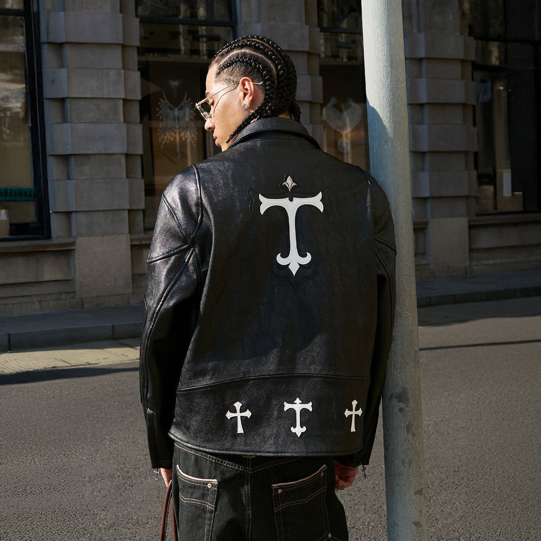 STEEPC Gothic-Patch Panel Multi-Pocket Faux Leather Jacket-Jacket-S (1)-Black-Free Shipping Leatheretro