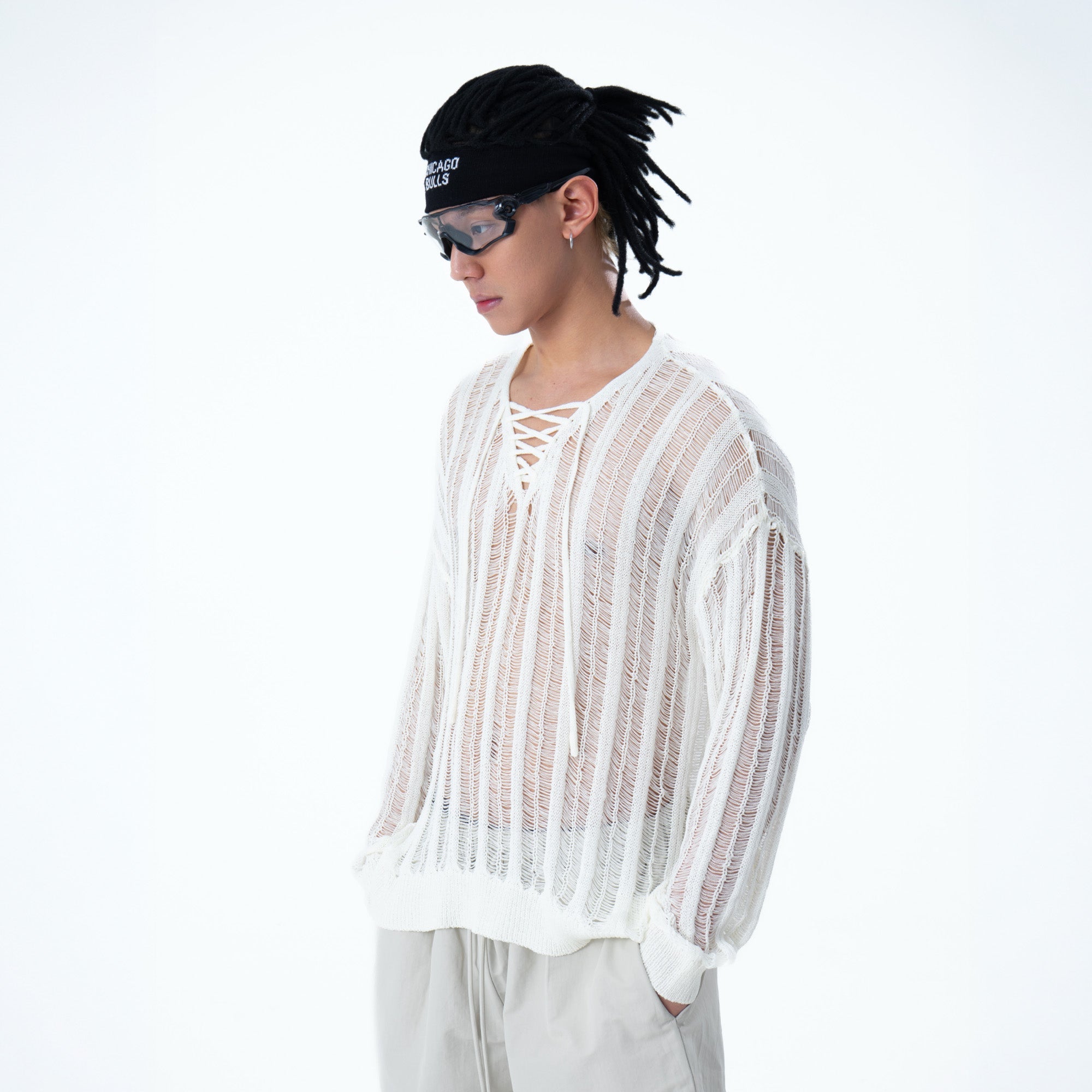 CLP Sheer Striped Open-Knit Sweater-Sweater-S-Black-Free Shipping Leatheretro