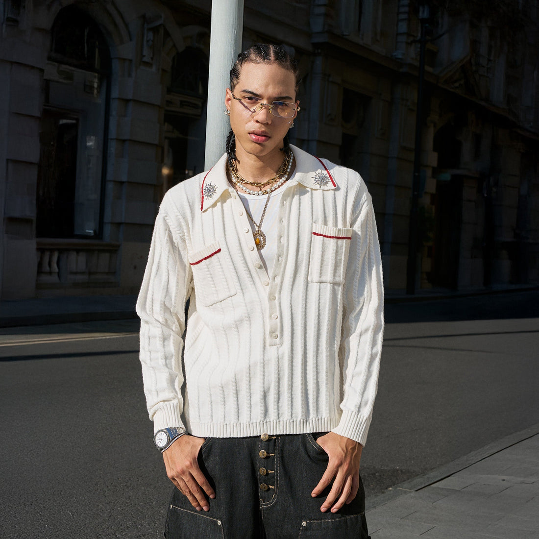 STEEPC Twist-Stitch Contrast Piped Sweater-Sweater-S (1)-Free Shipping Leatheretro