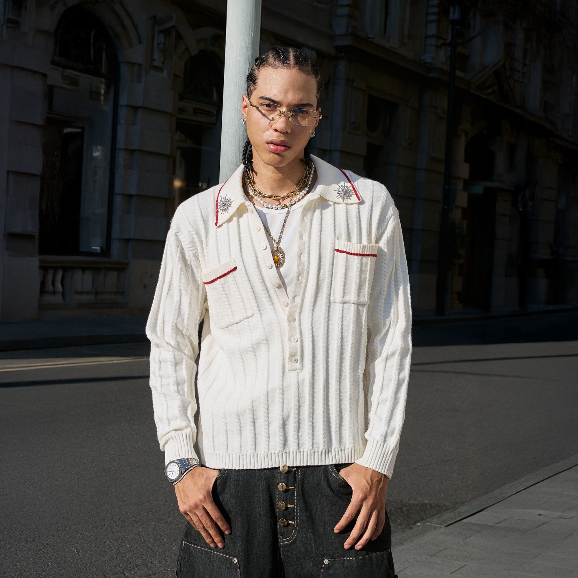 STEEPC Twist-Stitch Contrast Piped Sweater-Sweater-S (1)-Free Shipping Leatheretro