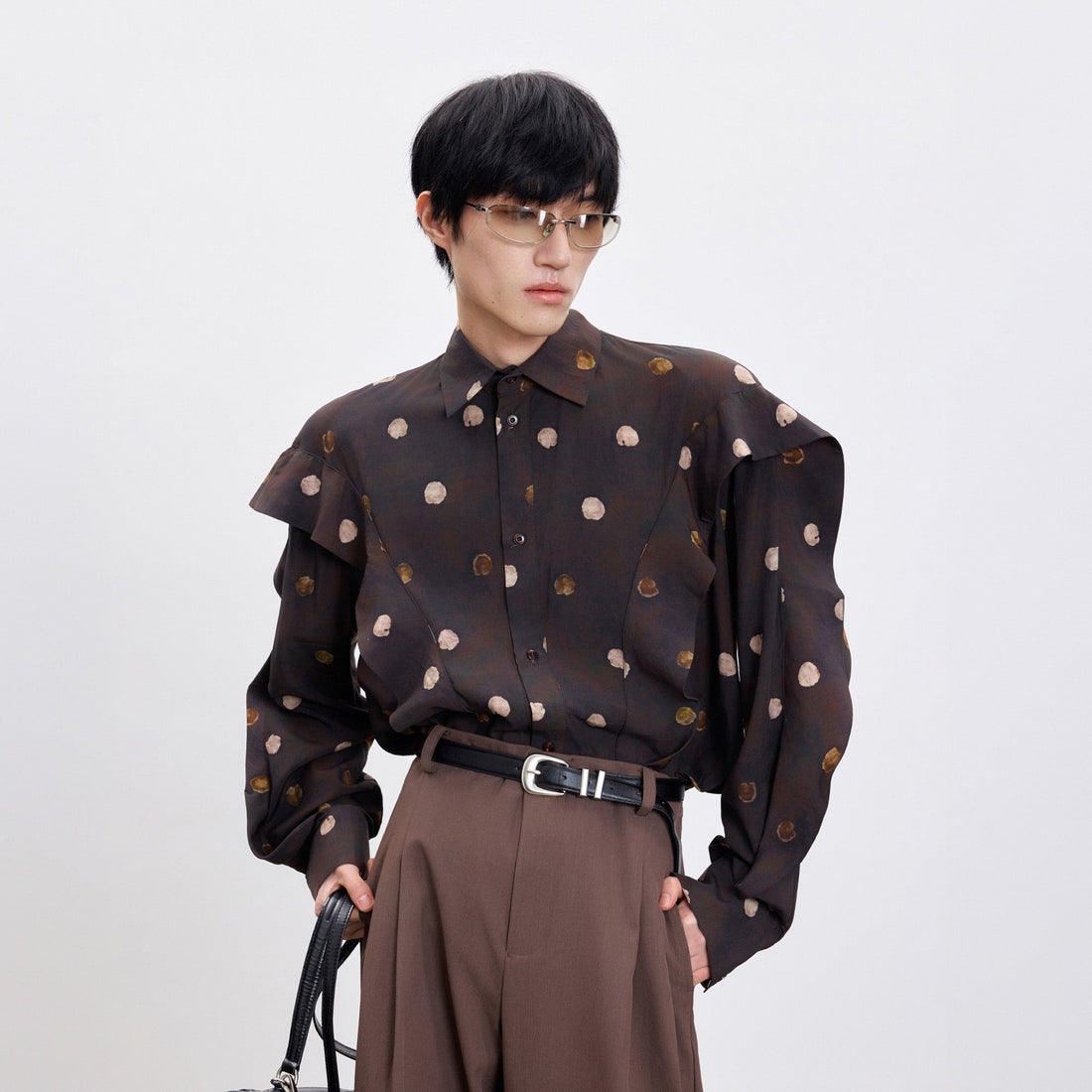 TUIMU Polka Dot Draped Panel Shirt-Shirt-S (Preorder)-Free Shipping Leatheretro