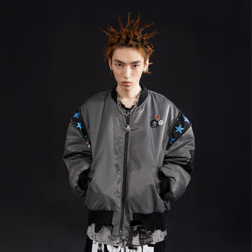 VENTUREK Retro Zipper-Spliced Raw Edge Bomber Jacket-Jacket-S-Free Shipping Leatheretro