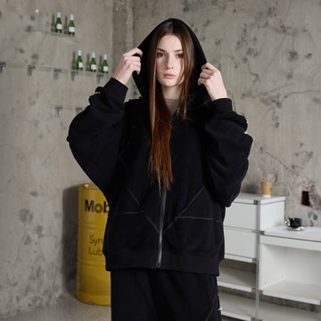ERROR CODE ROBOT Pearl-Studded Diamond-Seam Hoodie-Jacket-S-Free Shipping Leatheretro