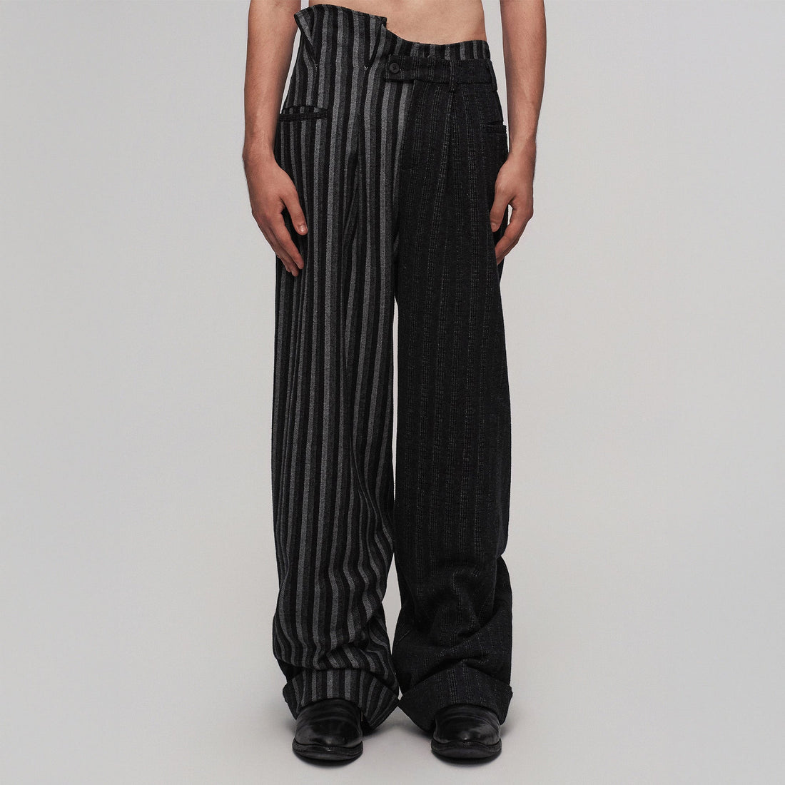 ILNya Nieternite Nifutur Asym Pinstripe Waistband Panel Wide-Leg Trousers-Pants-S(0)-Free Shipping Leatheretro
