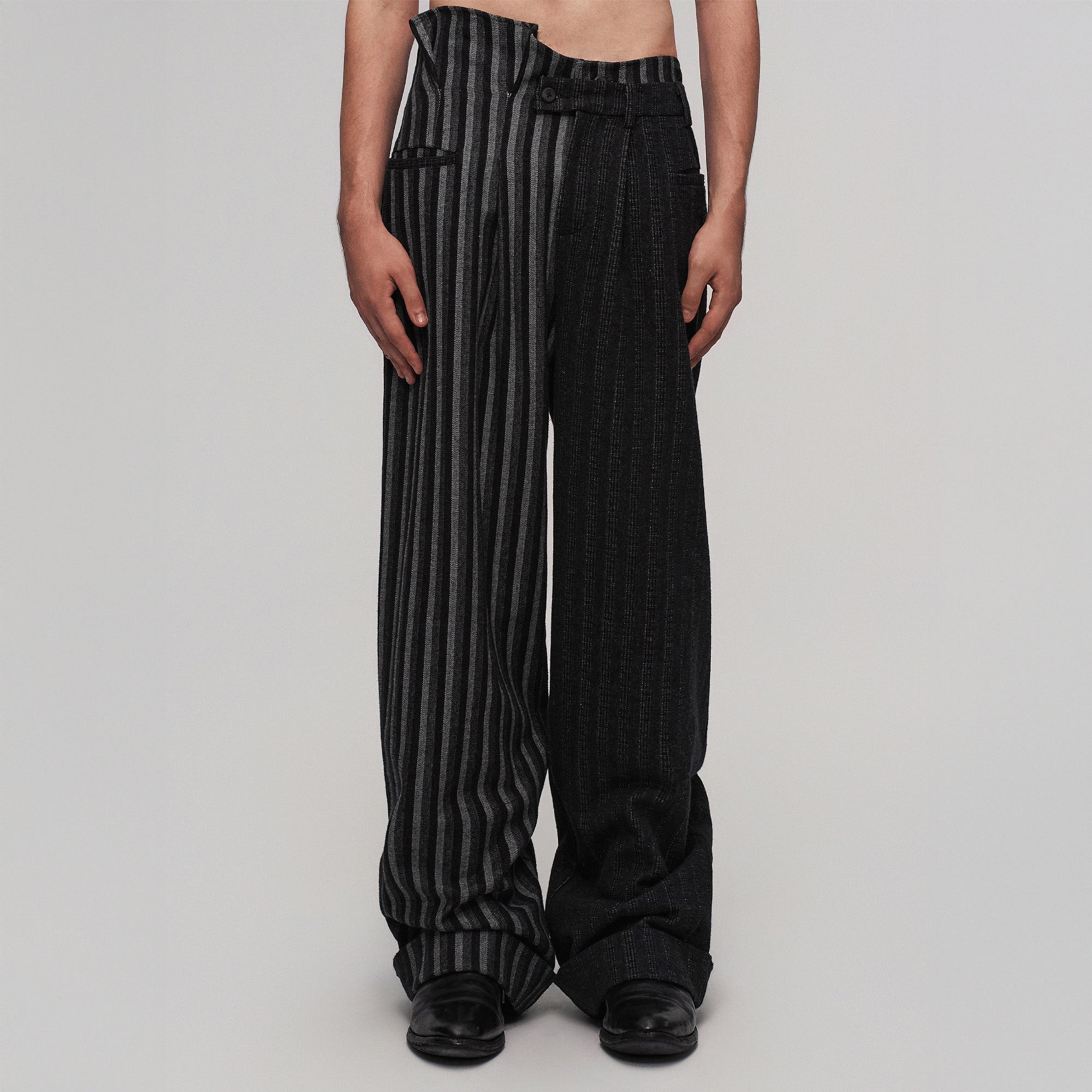 ILNya Nieternite Nifutur Asym Pinstripe Waistband Panel Wide-Leg Trousers-Pants-S(0)-Free Shipping Leatheretro